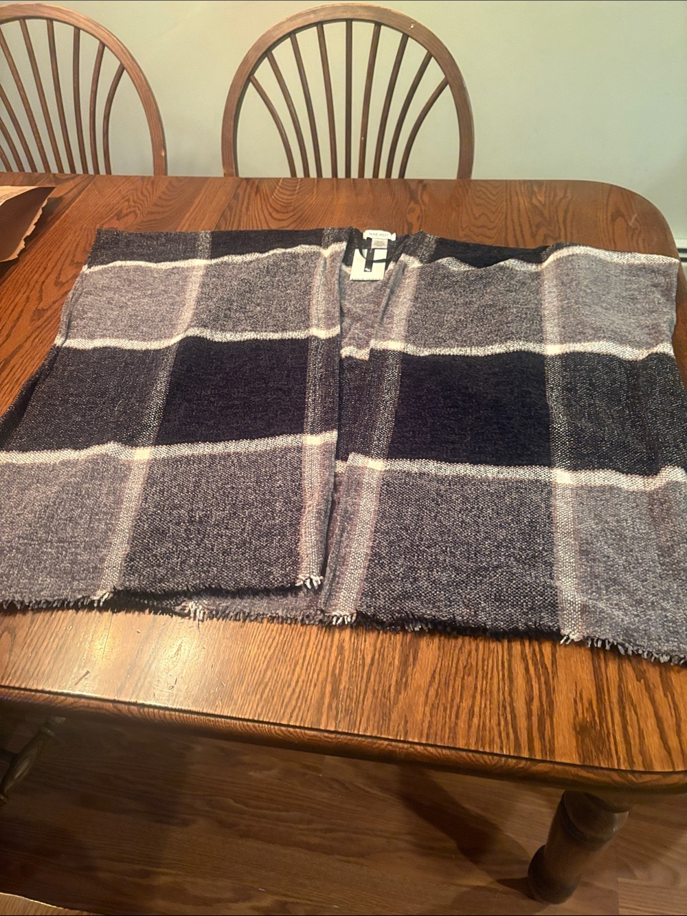 Nine West Navy and Gray Plaid Knit Poncho